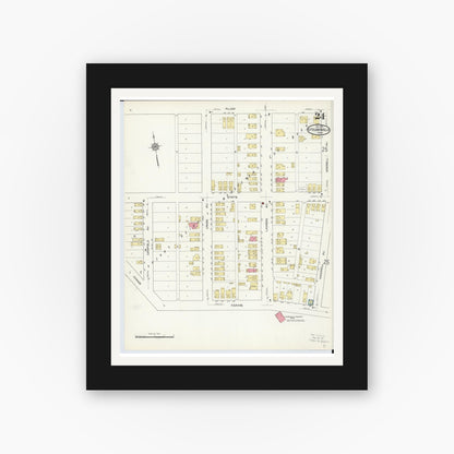 Old map wall art mockup — black gallery frame with white mat — Sanborn Fire Insurance Map from Steubenville, Jefferson County, Ohio (1913), Sheet #0024