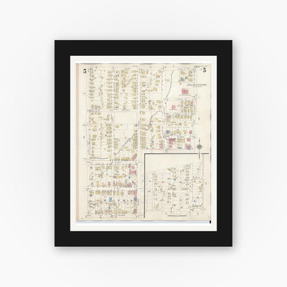 Old map wall art mockup — black gallery frame with white mat — Sanborn Fire Insurance Map from Wilmington, Clinton County, Ohio (1949), Sheet #0005