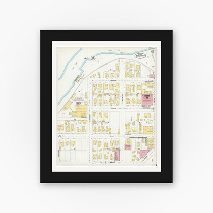 Old map wall art mockup — black gallery frame with white mat — Sanborn Fire Insurance Map from Beaumont, Jefferson County, Texas (1904), Sheet #0004