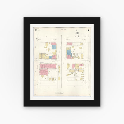 Old map wall art mockup — black gallery frame with white mat — Sanborn Fire Insurance Map from Cleveland, Liberty County, Texas (1939), Sheet #0002