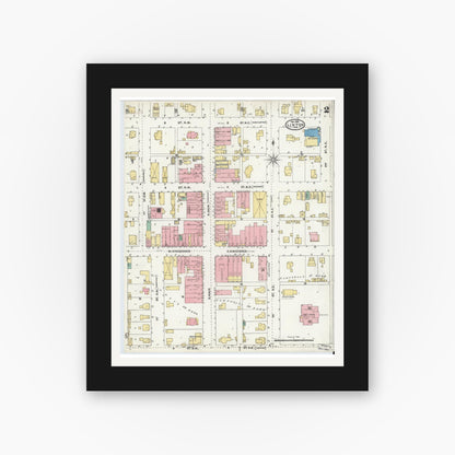 Old map wall art mockup — black gallery frame with white mat — Sanborn Fire Insurance Map from Linton, Greene County, Indiana (1904), Sheet #0002