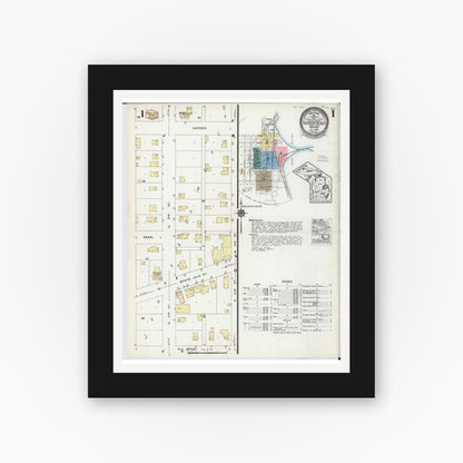 Old map wall art mockup — black gallery frame with white mat — Sanborn Fire Insurance Map from Harbor Beach, Huron County, Michigan (1924) - Complete Map Set