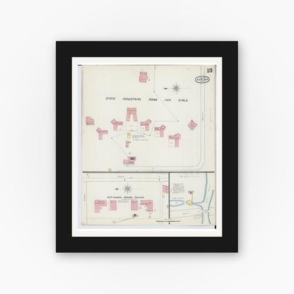 Old map wall art mockup — black gallery frame with white mat — Sanborn Fire Insurance Map from Adrian, Lenawee County, Michigan (1893), Sheet #0013