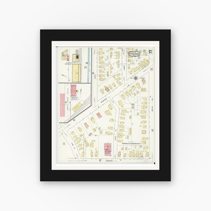 Old map wall art mockup — black gallery frame with white mat — Sanborn Fire Insurance Map from Benton Harbor, Berrien County, Michigan (1911), Sheet #0017