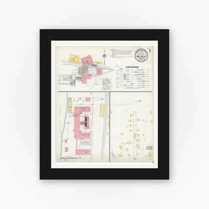 Old map wall art mockup — black gallery frame with white mat — Sanborn Fire Insurance Map from Millville, Worcester County, Massachusetts (1913), Sheet #0001