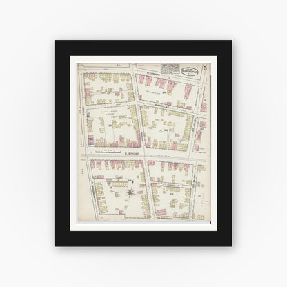 Old map wall art mockup — black gallery frame with white mat — Sanborn Fire Insurance Map from Burlington, Burlington County, New Jersey (1885), Sheet #0005