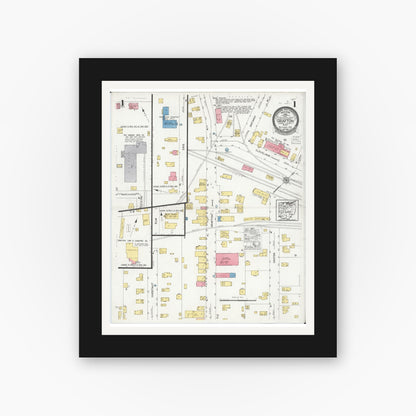 Old map wall art mockup — black gallery frame with white mat — Sanborn Fire Insurance Map from Grafton, Lorain County, Ohio (1926) - Complete Map Set