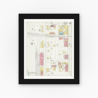Old map wall art mockup — black gallery frame with white mat — Sanborn Fire Insurance Map from Tampa, Hillsborough County, Florida (1899), Sheet #0006