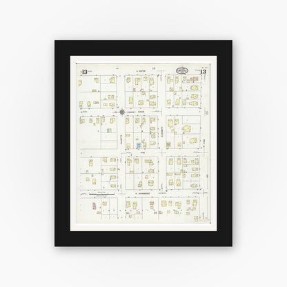 Old map wall art mockup — black gallery frame with white mat — Sanborn Fire Insurance Map from Owosso, Shiawassee County, Michigan (1924), Sheet #0013