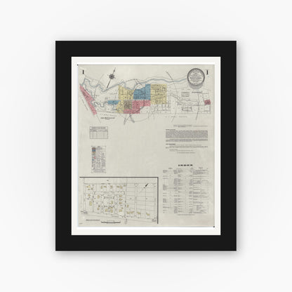 Old map wall art mockup — black gallery frame with white mat — Sanborn Fire Insurance Map from Wahiawa, Honolulu County, Hawaii (1942), Sheet #0001