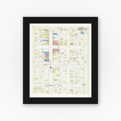 Old map wall art mockup — black gallery frame with white mat — Sanborn Fire Insurance Map from Iron River, Bayfield County, Wisconsin (1917), Sheet #0002