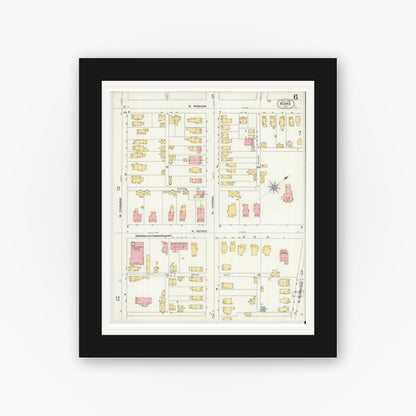 Old map wall art mockup — black gallery frame with white mat — Sanborn Fire Insurance Map from Rome, Oneida County, New York (1904), Sheet #0006