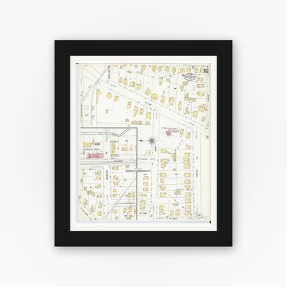 Old map wall art mockup — black gallery frame with white mat — Sanborn Fire Insurance Map from Warren, Trumbull County, Ohio (1908), Sheet #0012