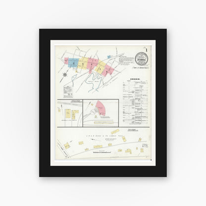 Old map wall art mockup — black gallery frame with white mat — Sanborn Fire Insurance Map from Hyannis, Barnstable County, Massachusetts (1912) - Complete Map Set