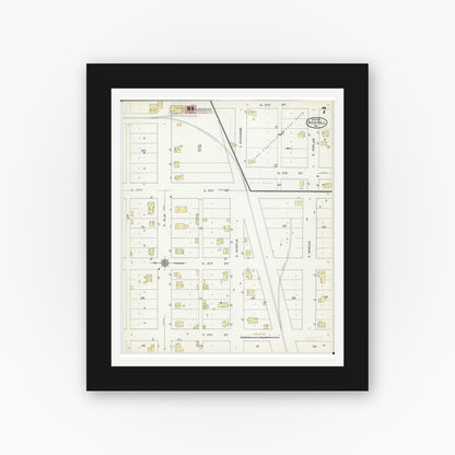 Old map wall art mockup — black gallery frame with white mat — Sanborn Fire Insurance Map from Rich Hill, Bates County, Missouri (1914), Sheet #0007