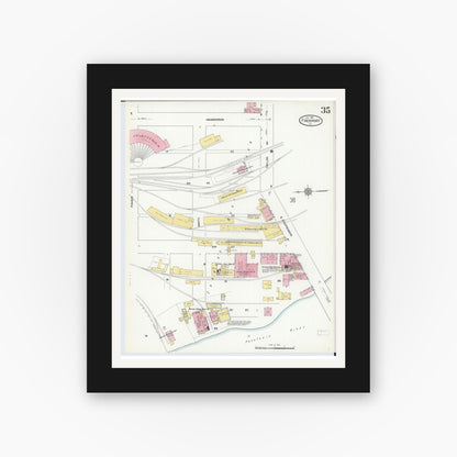 Old map wall art mockup — black gallery frame with white mat — Sanborn Fire Insurance Map from Freeport, Stephenson County, Illinois (1910), Sheet #0035