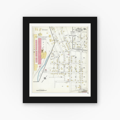 Old map wall art mockup — black gallery frame with white mat — Sanborn Fire Insurance Map from Philipsburg, Centre County, Pennsylvania (1917), Sheet #0010