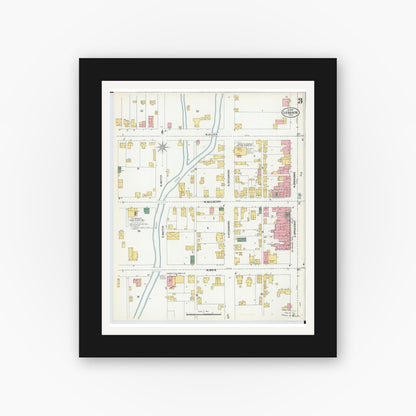 Old map wall art mockup — black gallery frame with white mat — Sanborn Fire Insurance Map from Lebanon, Warren County, Ohio (1901), Sheet #0003