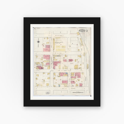 Old map wall art mockup — black gallery frame with white mat — Sanborn Fire Insurance Map from New Glarus, Green County, Wisconsin (1933), Sheet #0002