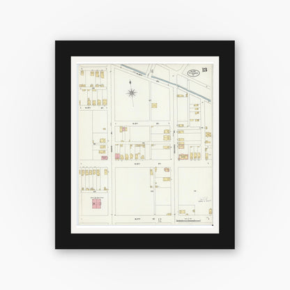 Old map wall art mockup — black gallery frame with white mat — Sanborn Fire Insurance Map from Tyrone, Blair County, Pennsylvania (1906), Sheet #0013