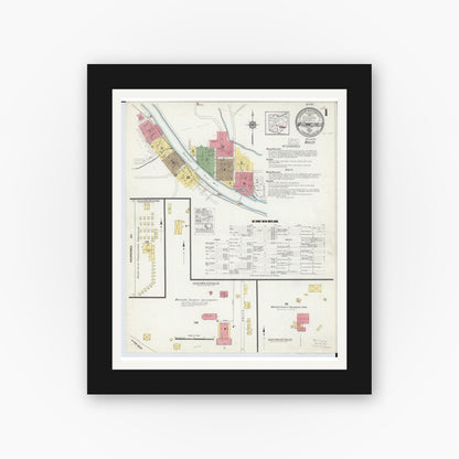 Old map wall art mockup — black gallery frame with white mat — Sanborn Fire Insurance Map from McConnelsville, Morgan County, Ohio (1917), Sheet #0001