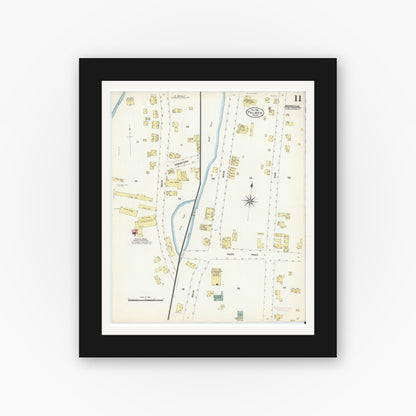 Old map wall art mockup — black gallery frame with white mat — Sanborn Fire Insurance Map from Palmer, Hampden County, Massachusetts (1906), Sheet #0011