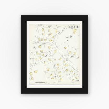 Old map wall art mockup — black gallery frame with white mat — Sanborn Fire Insurance Map from Greenfield, Franklin County, Massachusetts (1914), Sheet #0011