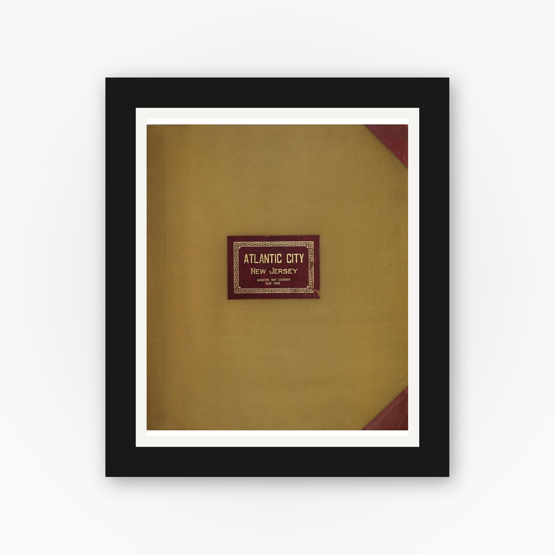 Old map wall art mockup — black gallery frame with white mat — Sanborn Fire Insurance Map from Atlantic City, Atlantic County, New Jersey (1949), Sheet #0001