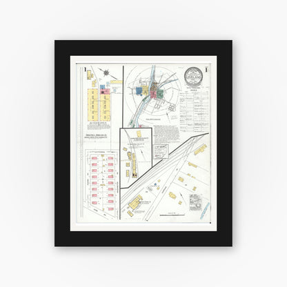 Old map wall art mockup — black gallery frame with white mat — Sanborn Fire Insurance Map from Loveland, Clermont, Hamilton, And Warren County, Ohio (1923), Sheet #0001