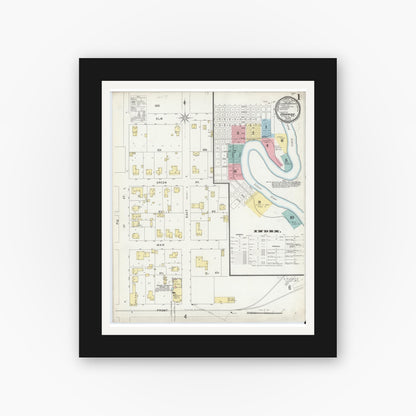 Old map wall art mockup — black gallery frame with white mat — Sanborn Fire Insurance Map from Orange, Orange County, Texas (1896) - Complete Map Set