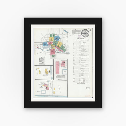 Old map wall art mockup — black gallery frame with white mat — Sanborn Fire Insurance Map from Waterloo, Seneca County, New York (1904) - Complete Map Set