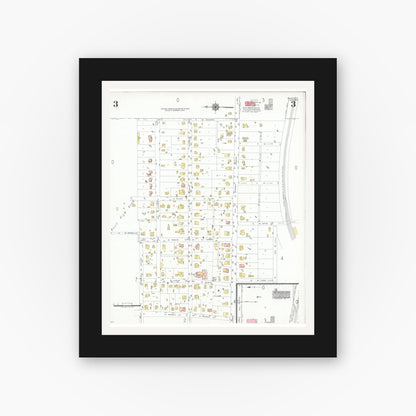 Old map wall art mockup — black gallery frame with white mat — Sanborn Fire Insurance Map from Plano, Collin County, Texas (1949), Sheet #0003
