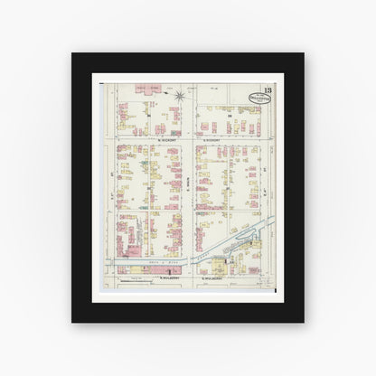 Old map wall art mockup — black gallery frame with white mat — Sanborn Fire Insurance Map from Chillicothe, Ross County, Ohio (1890), Sheet #0013