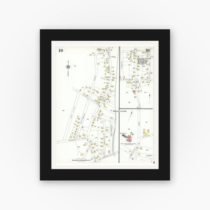 Old map wall art mockup — black gallery frame with white mat — Sanborn Fire Insurance Map from Gardner, Worcester County, Massachusetts (1923), Sheet #0010