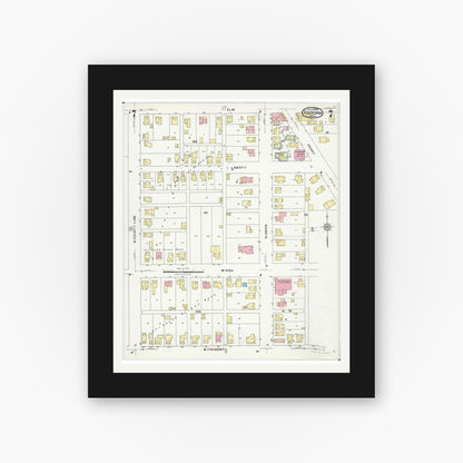 Old map wall art mockup — black gallery frame with white mat — Sanborn Fire Insurance Map from Fostoria, Seneca, Hancock, And Wood Counties, Ohio (1924), Sheet #0007