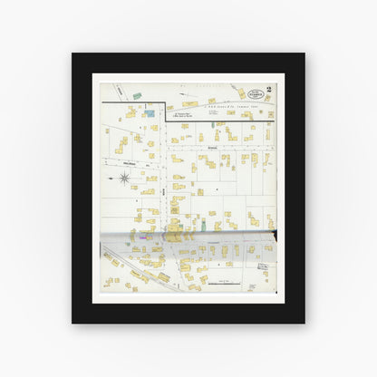 Old map wall art mockup — black gallery frame with white mat — Sanborn Fire Insurance Map from Hyannis, Barnstable County, Massachusetts (1901), Sheet #0002