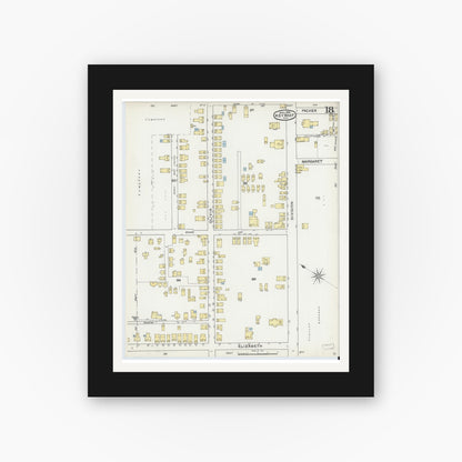 Old map wall art mockup — black gallery frame with white mat — Sanborn Fire Insurance Map from Key West, Monroe County, Florida (1892), Sheet #0018