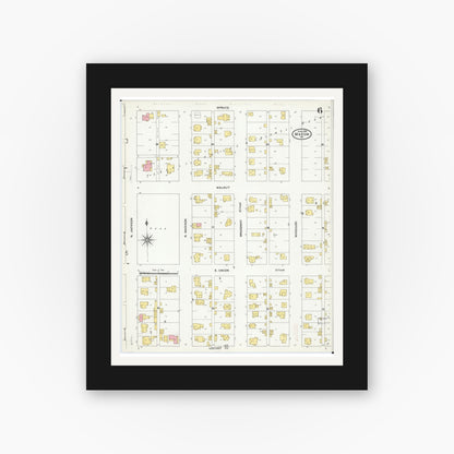 Old map wall art mockup — black gallery frame with white mat — Sanborn Fire Insurance Map from Macon, Macon County, Missouri (1909), Sheet #0006