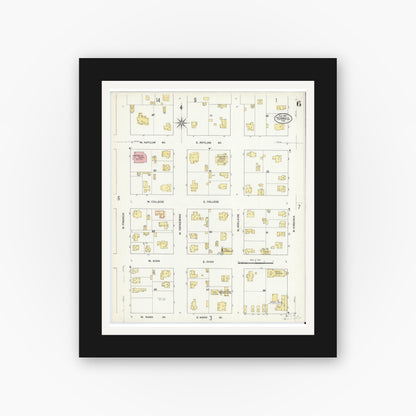 Old map wall art mockup — black gallery frame with white mat — Sanborn Fire Insurance Map from Terrell, Kaufman County, Texas (1909), Sheet #0006