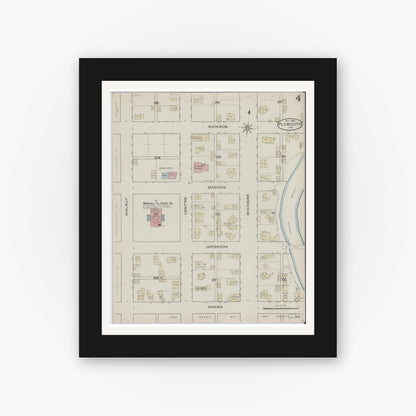 Old map wall art mockup — black gallery frame with white mat — Sanborn Fire Insurance Map from Plymouth, Marhshall County, Indiana (1886), Sheet #0004
