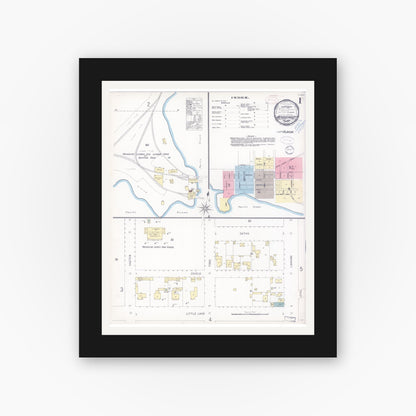 Old map wall art mockup — black gallery frame with white mat — Sanborn Fire Insurance Map from Mendocino, Mendocino County, California (1898) - Complete Map Set
