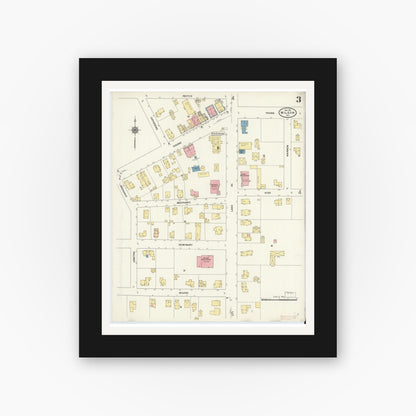 Old map wall art mockup — black gallery frame with white mat — Sanborn Fire Insurance Map from Wilson, Niagara County, New York (1911), Sheet #0003