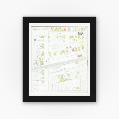 Old map wall art mockup — black gallery frame with white mat — Sanborn Fire Insurance Map from Stryker, Williams County, Ohio (1930), Sheet #0003
