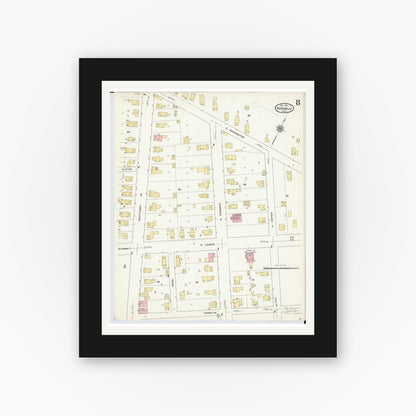 Old map wall art mockup — black gallery frame with white mat — Sanborn Fire Insurance Map from Norwalk, Huron County, Ohio (1911), Sheet #0008