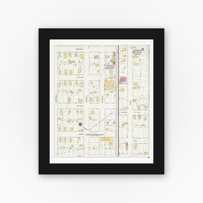 Old map wall art mockup — black gallery frame with white mat — Sanborn Fire Insurance Map from Colfax, Clinton County, Indiana (1919), Sheet #0003