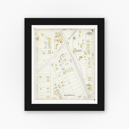 Old map wall art mockup — black gallery frame with white mat — Sanborn Fire Insurance Map from Warren, Trumbull County, Ohio (1902), Sheet #0002