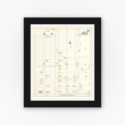 Old map wall art mockup — black gallery frame with white mat — Sanborn Fire Insurance Map from Brookville, Jefferson County, Pennsylvania (1921), Sheet #0013