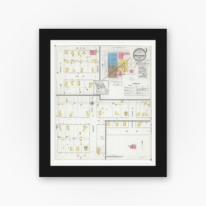 Old map wall art mockup — black gallery frame with white mat — Sanborn Fire Insurance Map from Montrose, Henry County, Missouri (1918) - Complete Map Set