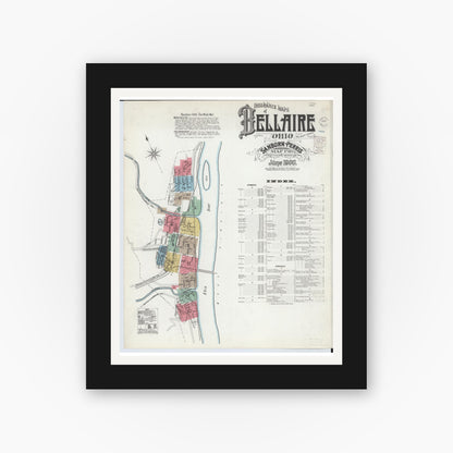 Old map wall art mockup — black gallery frame with white mat — Sanborn Fire Insurance Map from Bellaire, Belmont County, Ohio (1900) - Complete Map Set