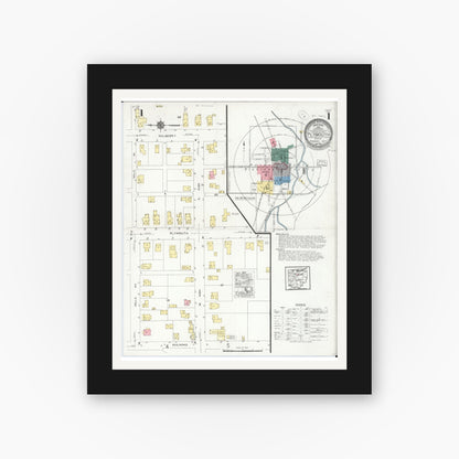 Old map wall art mockup — black gallery frame with white mat — Sanborn Fire Insurance Map from Plymouth, Huron And Richland Counties, Ohio (1924), Sheet #0001